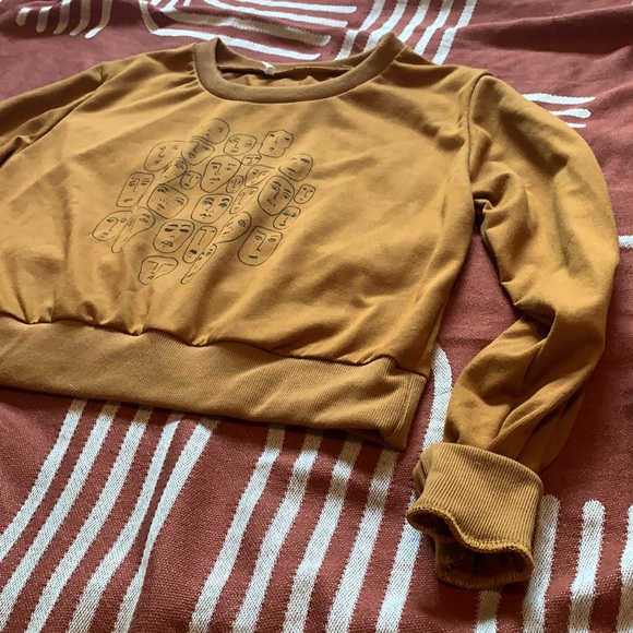 Abstract Faces Camel Brown Cropped Sweater - Picture 2 of 3